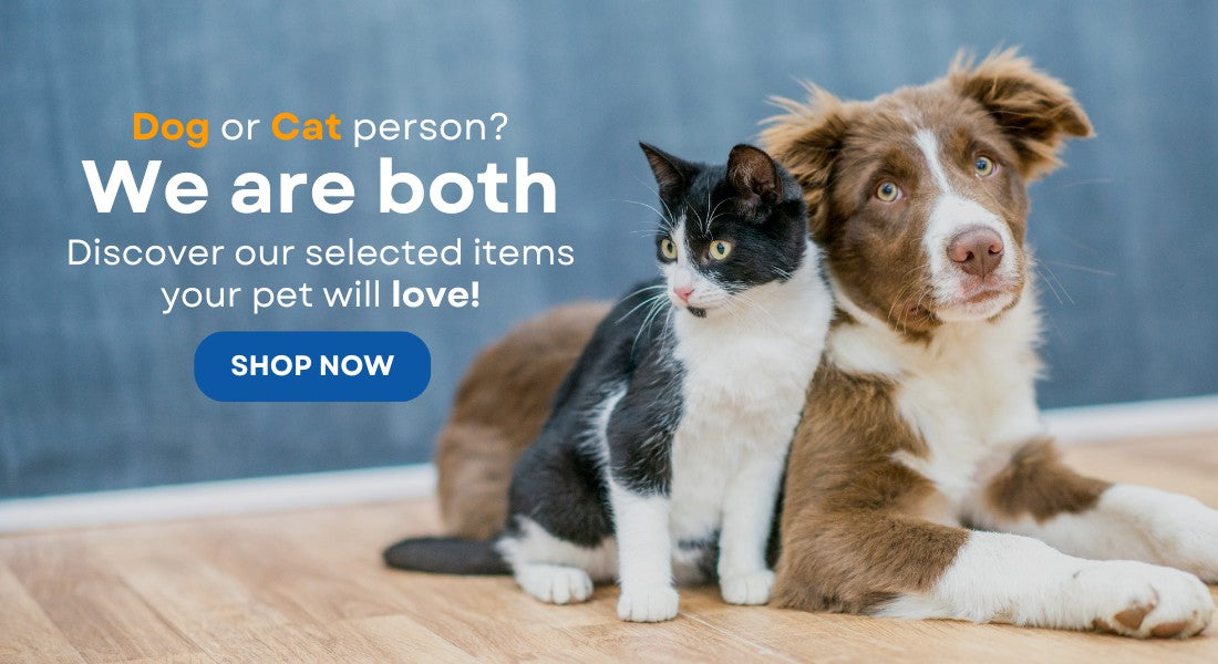 Dog and cat lying together on the floor, promoting pet supplies and accessories from Pawsely.com